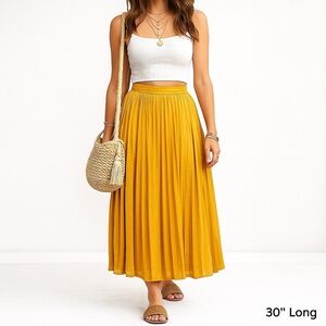 Studio 94 Mustard Pleated Skirt Feminine Boho Office Flowy Elastic Waist Sz L/XL